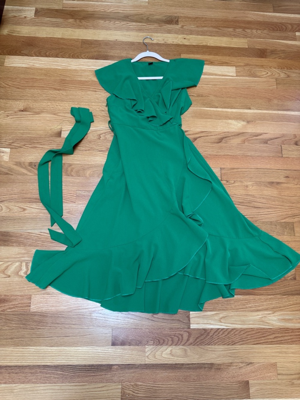 SHEIN Bright Green Ruffle Wrap Midi Dress Sz S - Picture 13 of 13